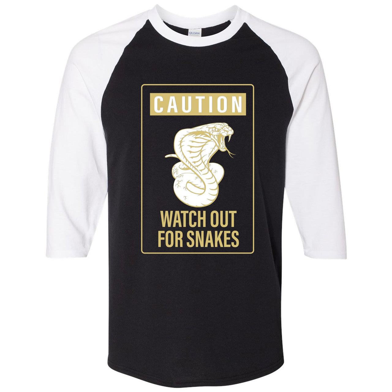 Reptile WMNS 12s Raglan T Shirt | Caution Snake, Black and White