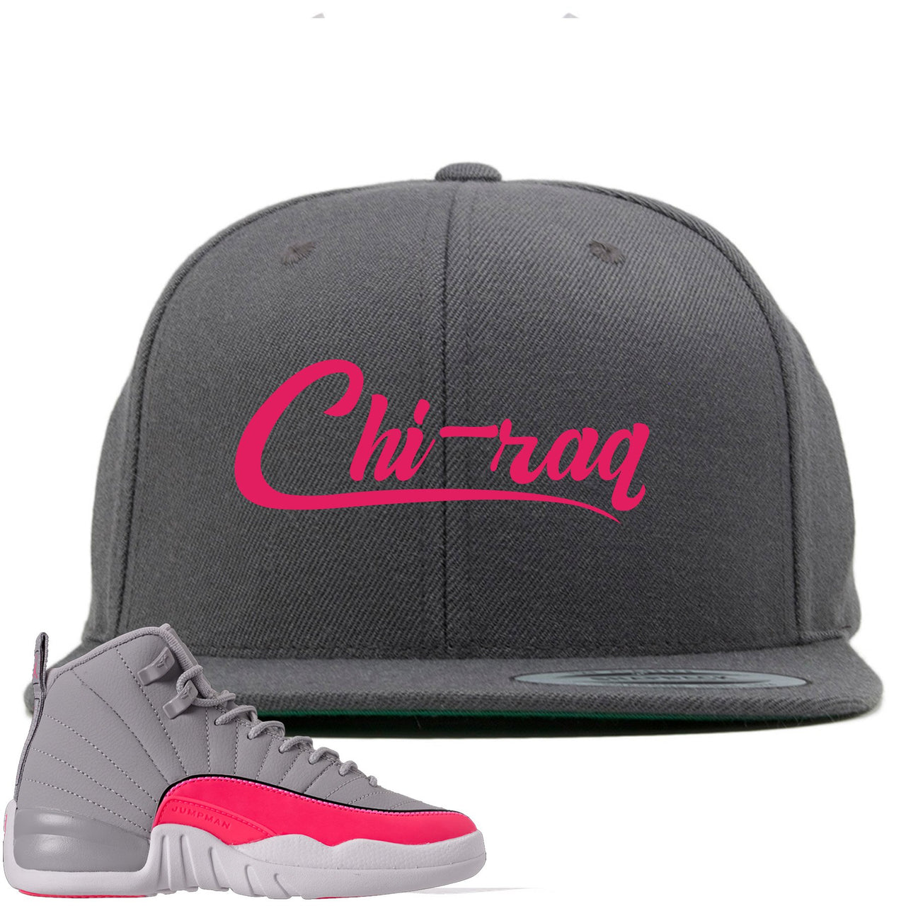 Grey Pink 12s Snapback | Chiraq, Dark Gray