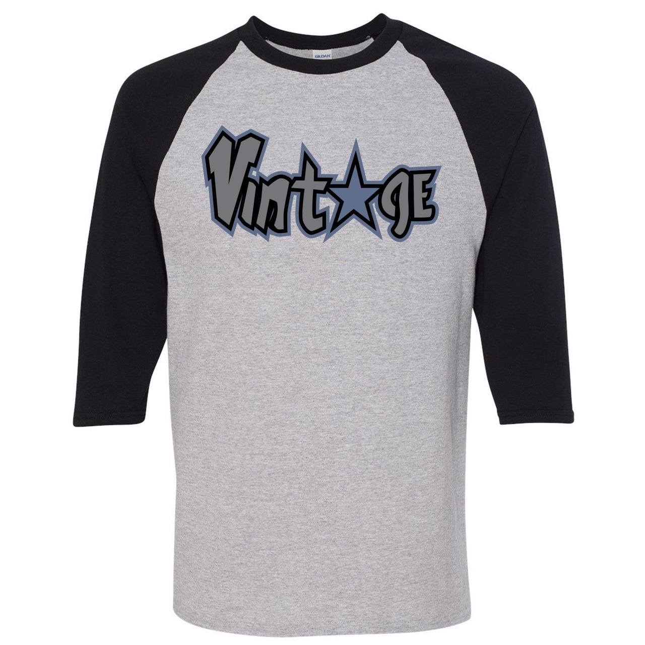 Cap and Gown 13s Raglan T Shirt | Vintage Star Logo, Black and Sports Grey