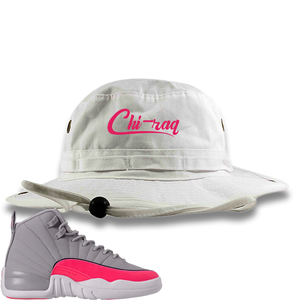 Grey Pink 12s Bucket Hat | Chiraq, White