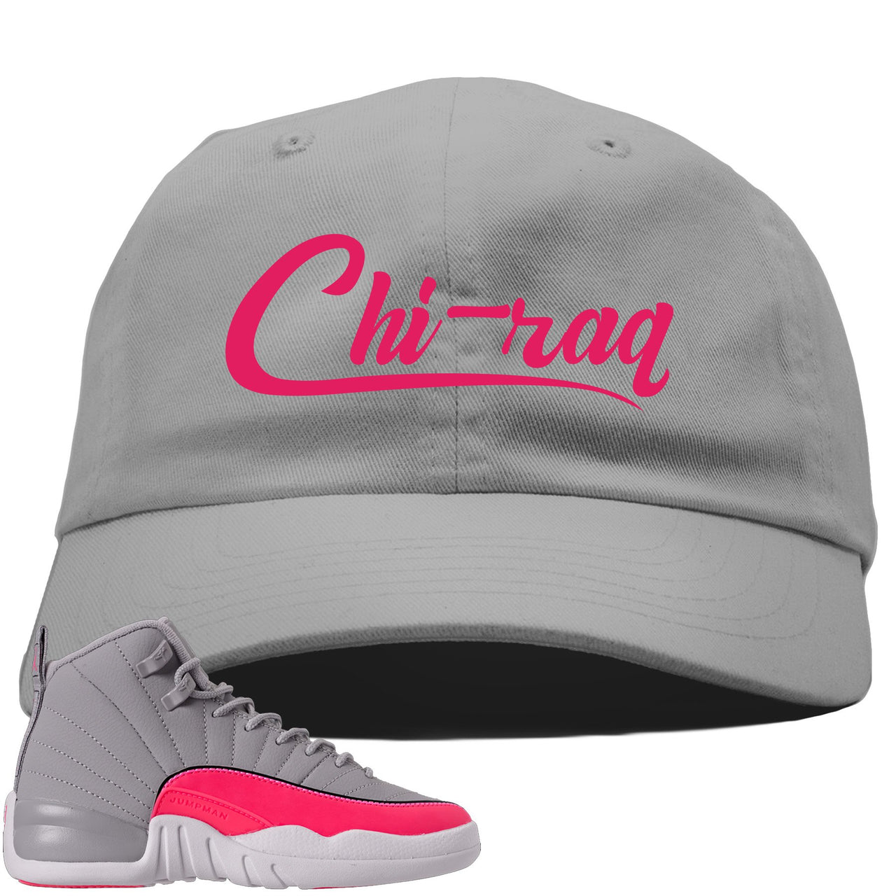 Grey Pink 12s Dad Hat | Chiraq, Light Grey