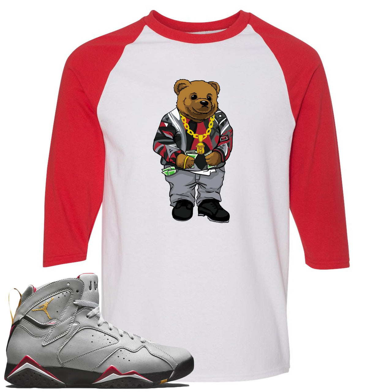 Reflections of a Champion 7s Raglan T Shirt | Sweater Bear, White and Red