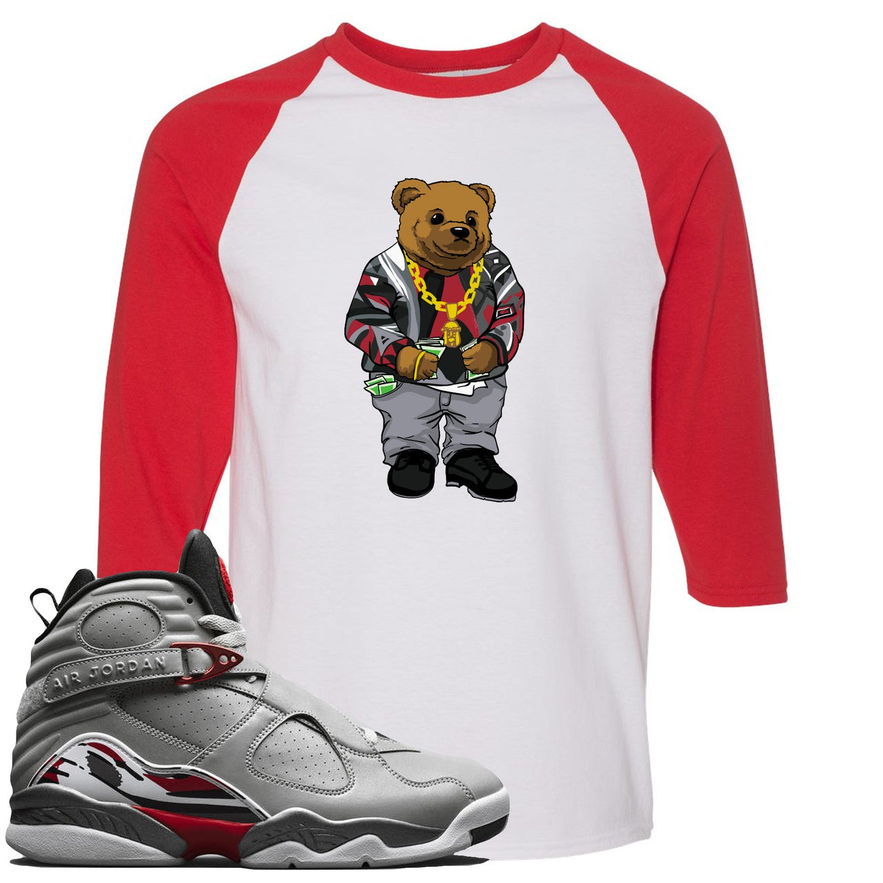 Reflections of a Champion 8s Raglan T Shirt | Sweater Bear, White and Red