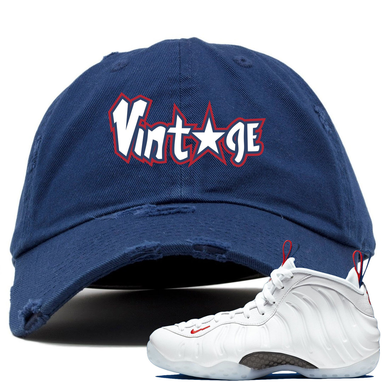 USA One Foams Distressed Dad Hat | Vintage Star, Navy
