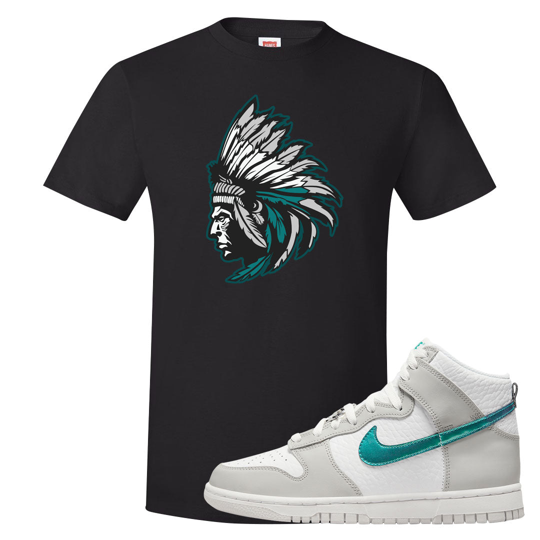 White Grey Turquoise High Dunks T Shirt | Indian Chief, Black