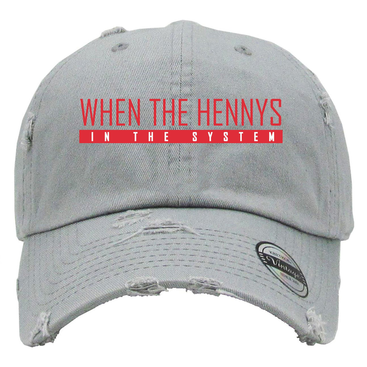 Bred 2019 4s Distressed Dad Hat | When the Hennys, Gray