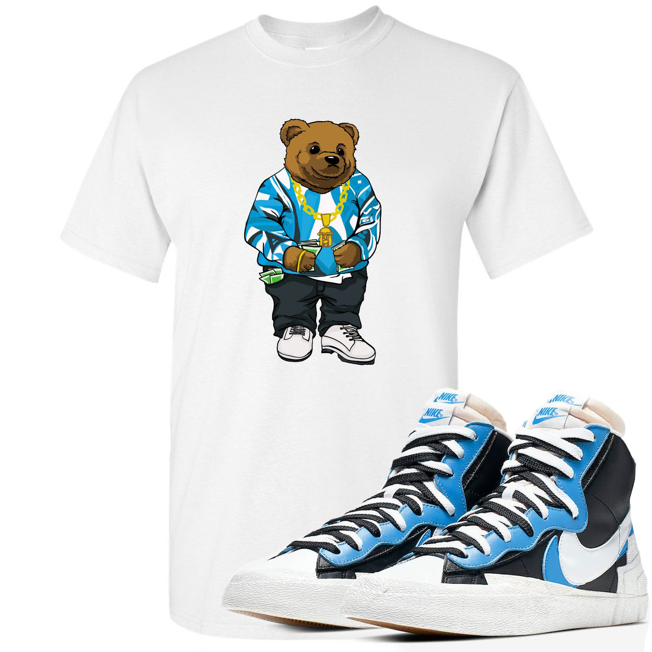 University Blue Blazers T Shirt | Sweater Bear, White