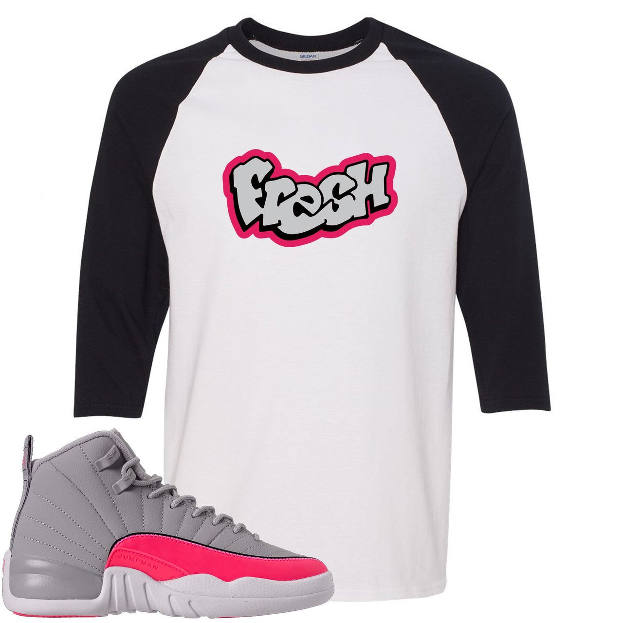 Grey Pink 12s Raglan T Shirt | Fresh, White and Black