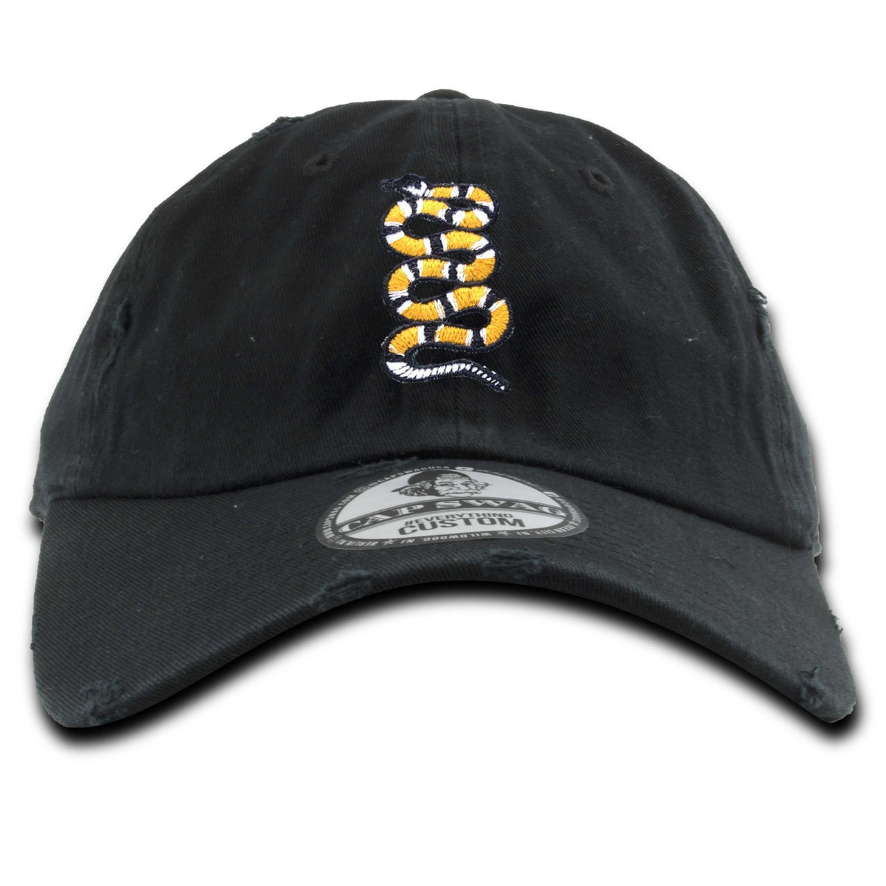 Reptile WMNS 12s Distressed Dad Hat | Coiled Snake, Black