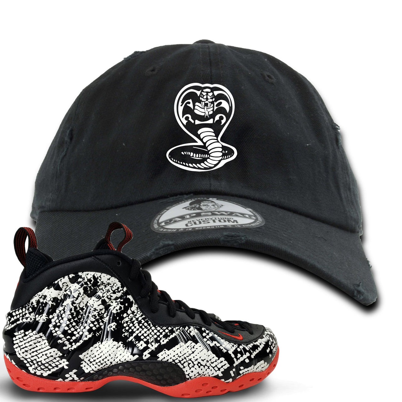 Snakeskin Foam Ones Distressed Dad Hat | Cobra Snake, Black