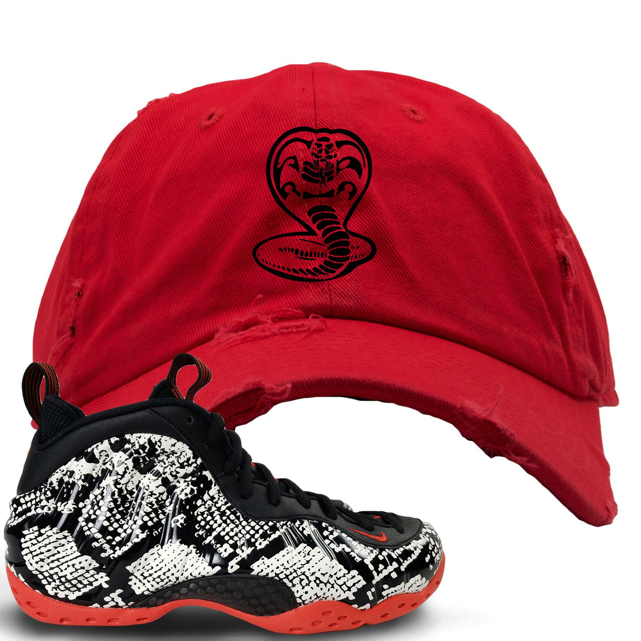 Snakeskin Foam Ones Distressed Dad Hat | Cobra Snake, Red