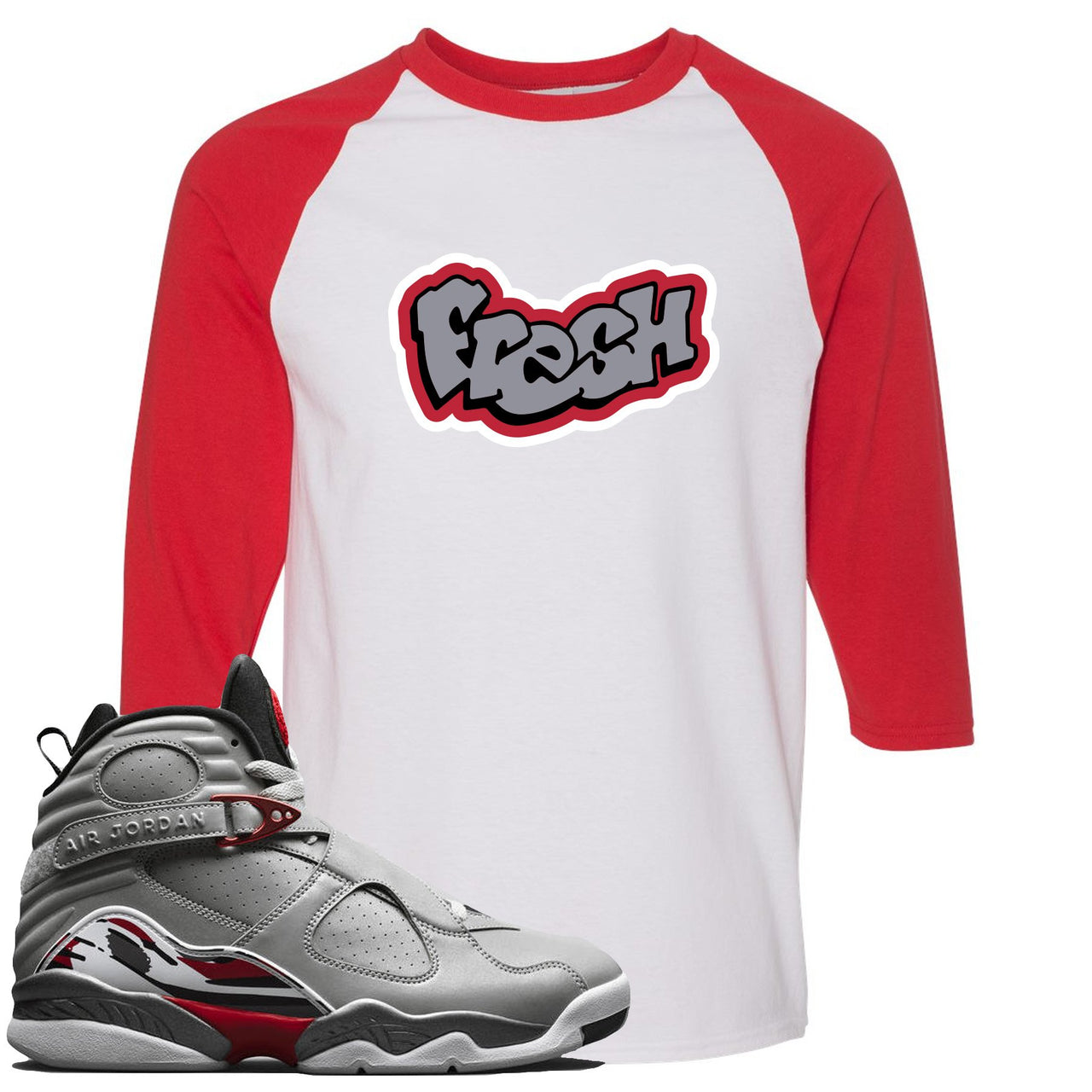 Reflections of a Champion 8s Raglan T Shirt | Fresh Logo, White and Red