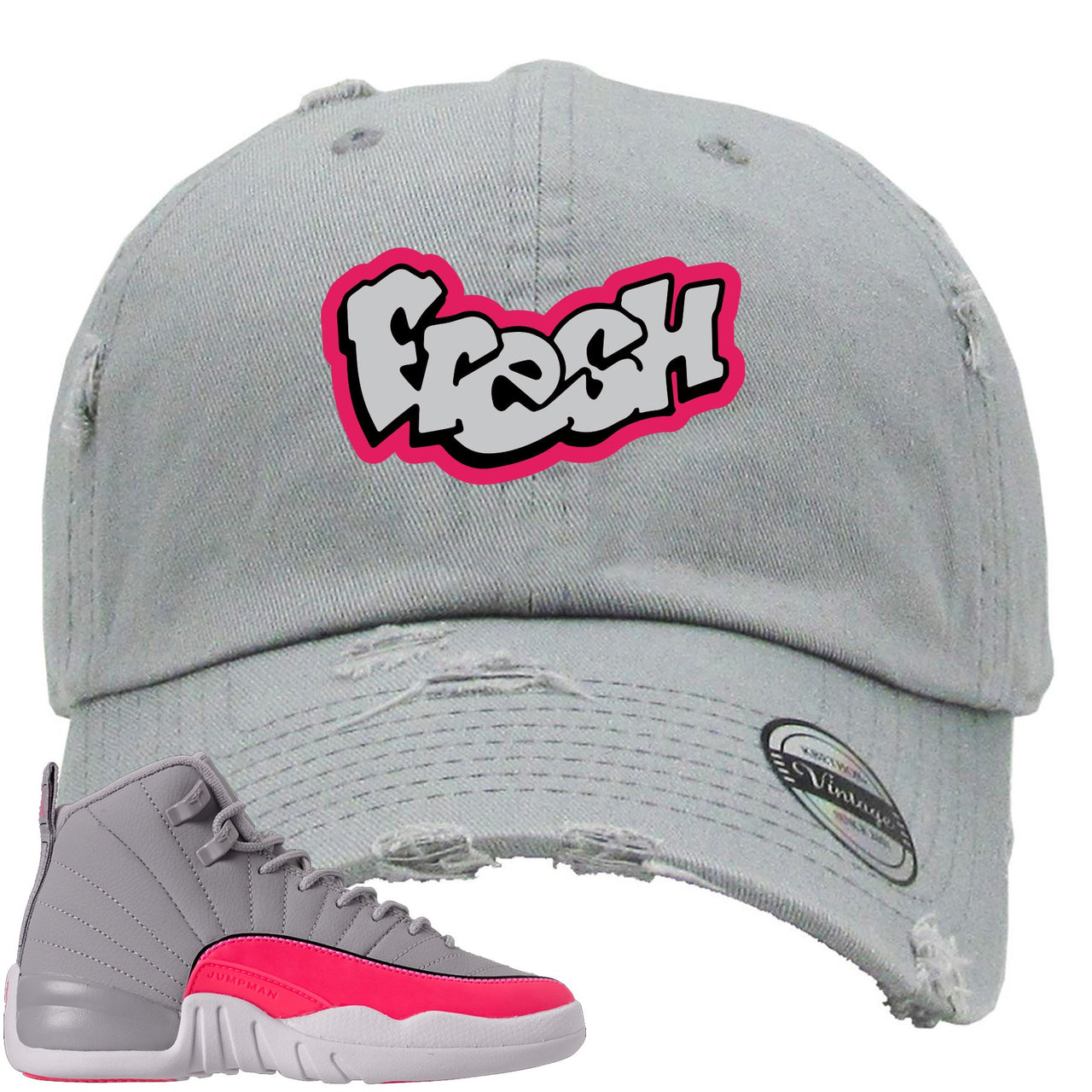 Grey Pink 12s Distressed Dad Hat | Fresh, Light Grey