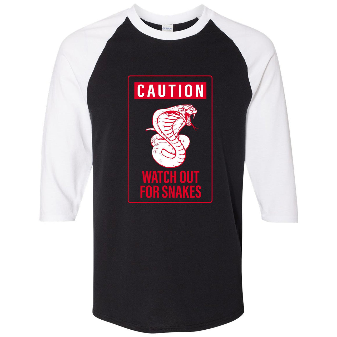 Snakeskin Foam Ones Raglan T Shirt | Caution Snake, Black and White
