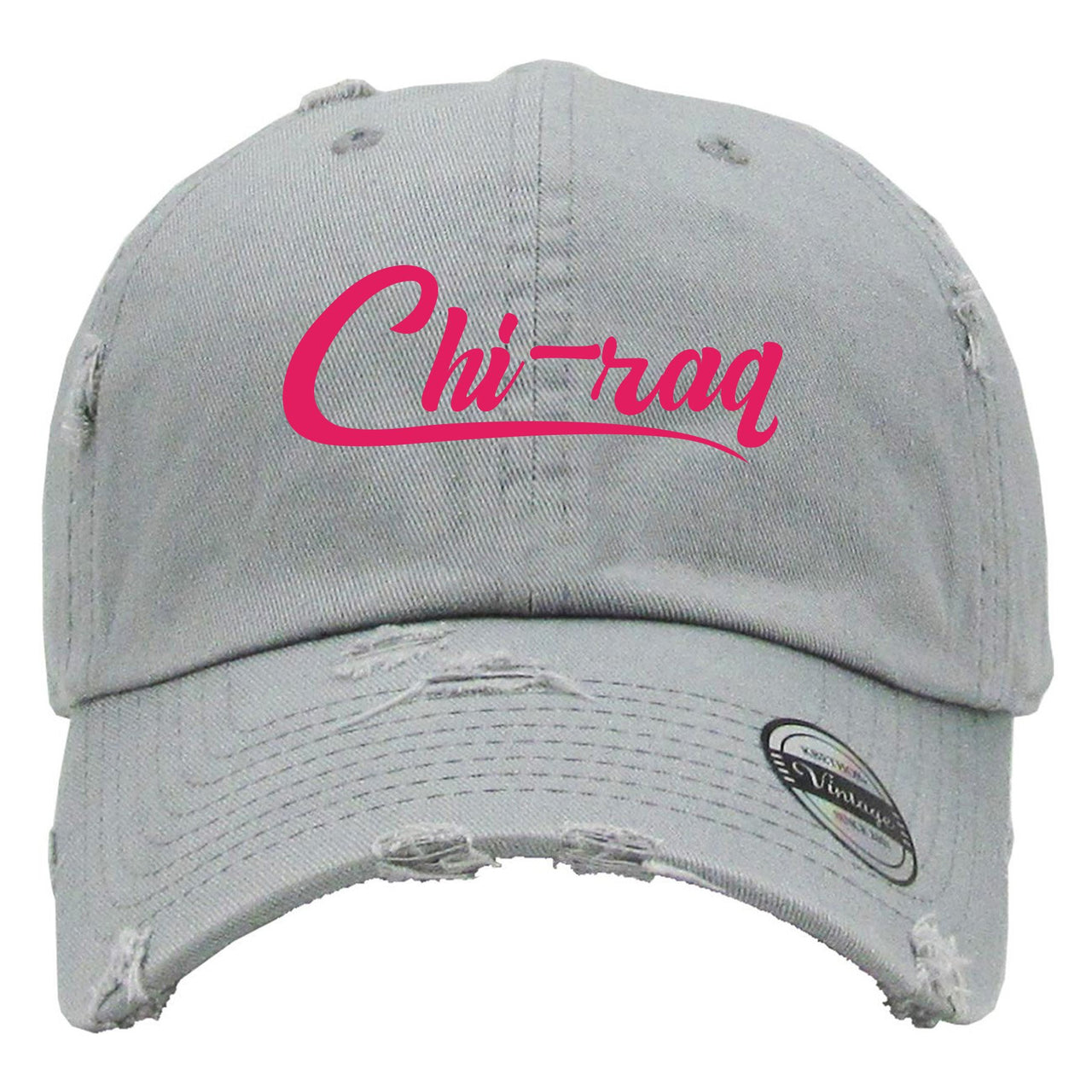 Grey Pink 12s Distressed Dad Hat | Chiraq, Light Grey