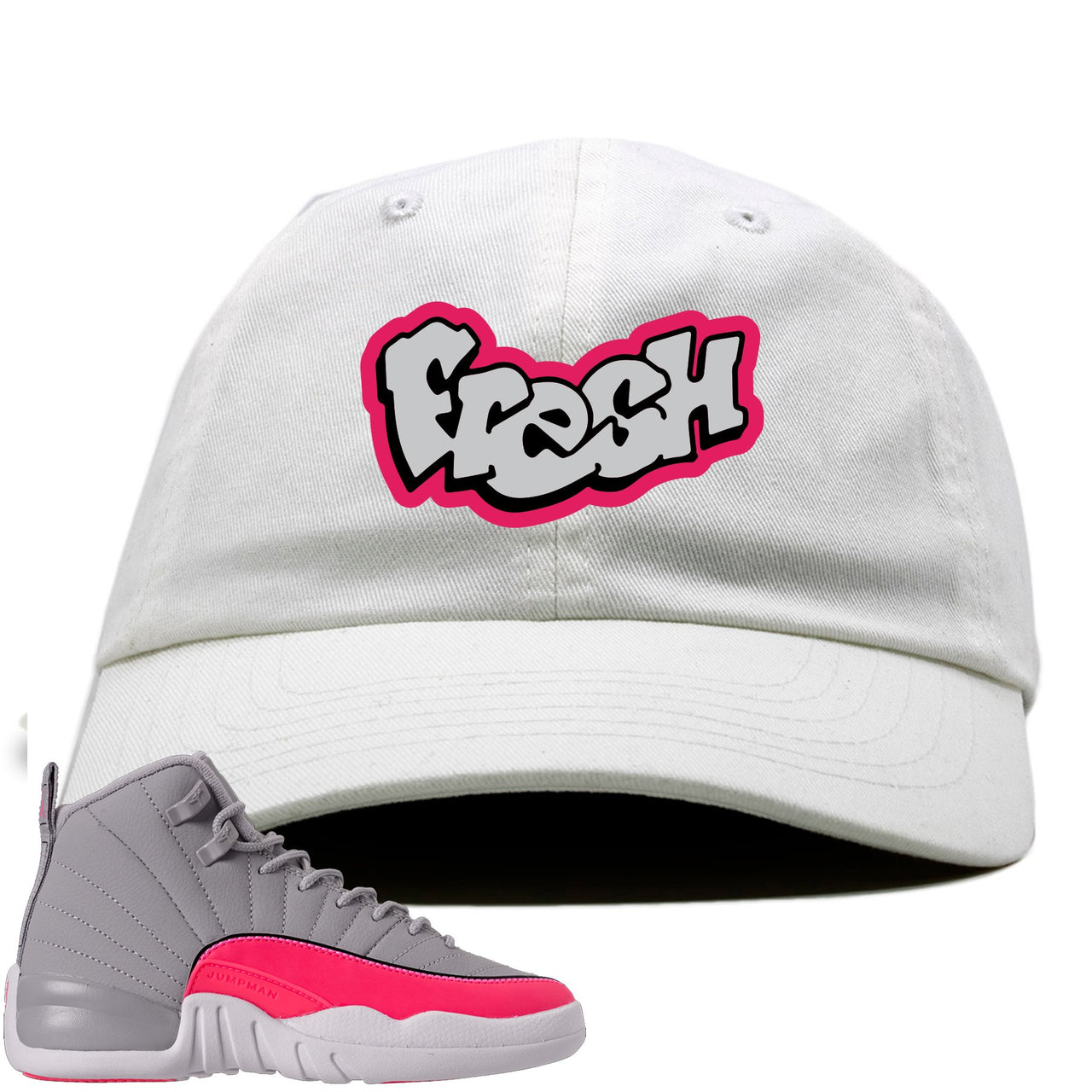 Grey Pink 12s Dad Hat | Fresh, White