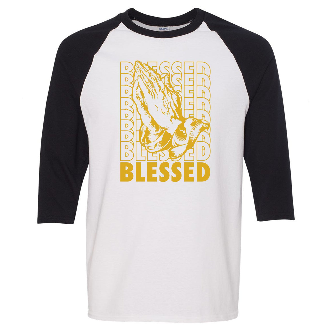 Michigan Inspire 5s Raglan T Shirt | Blessed Praying Hands, White and Black