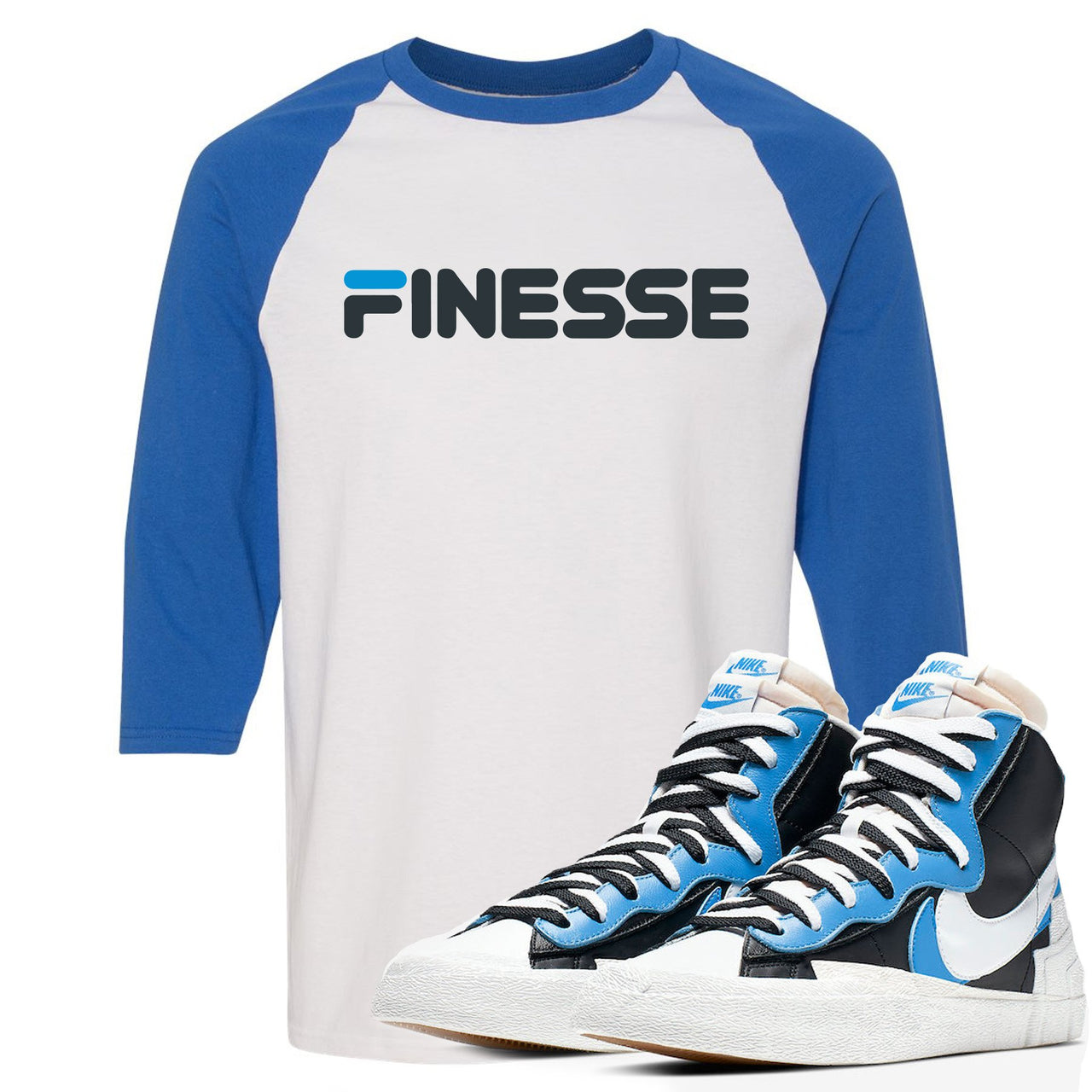 University Blue Blazers Raglan T Shirt | Finesse, White and Blue