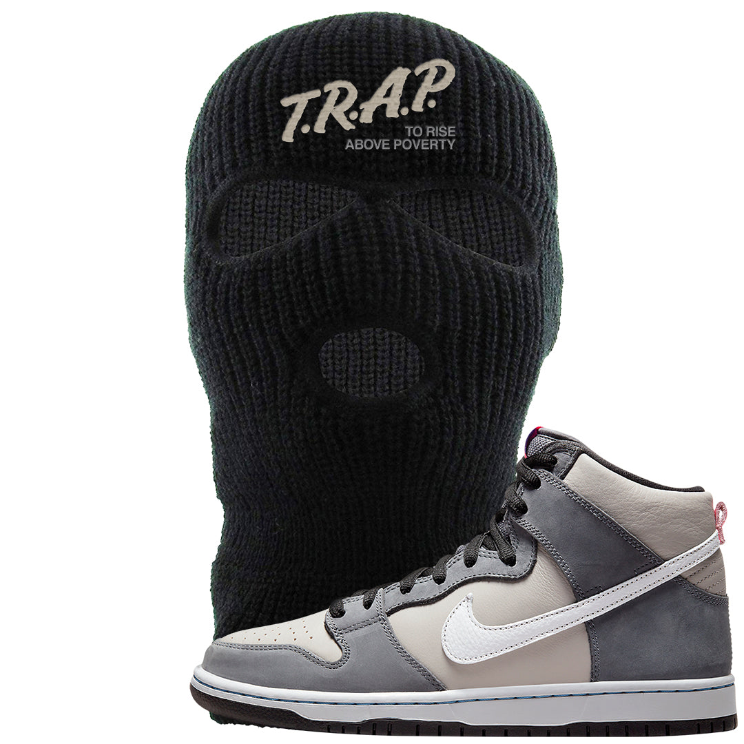 Medium Grey High Dunks Ski Mask | Trap To Rise Above Poverty, Black