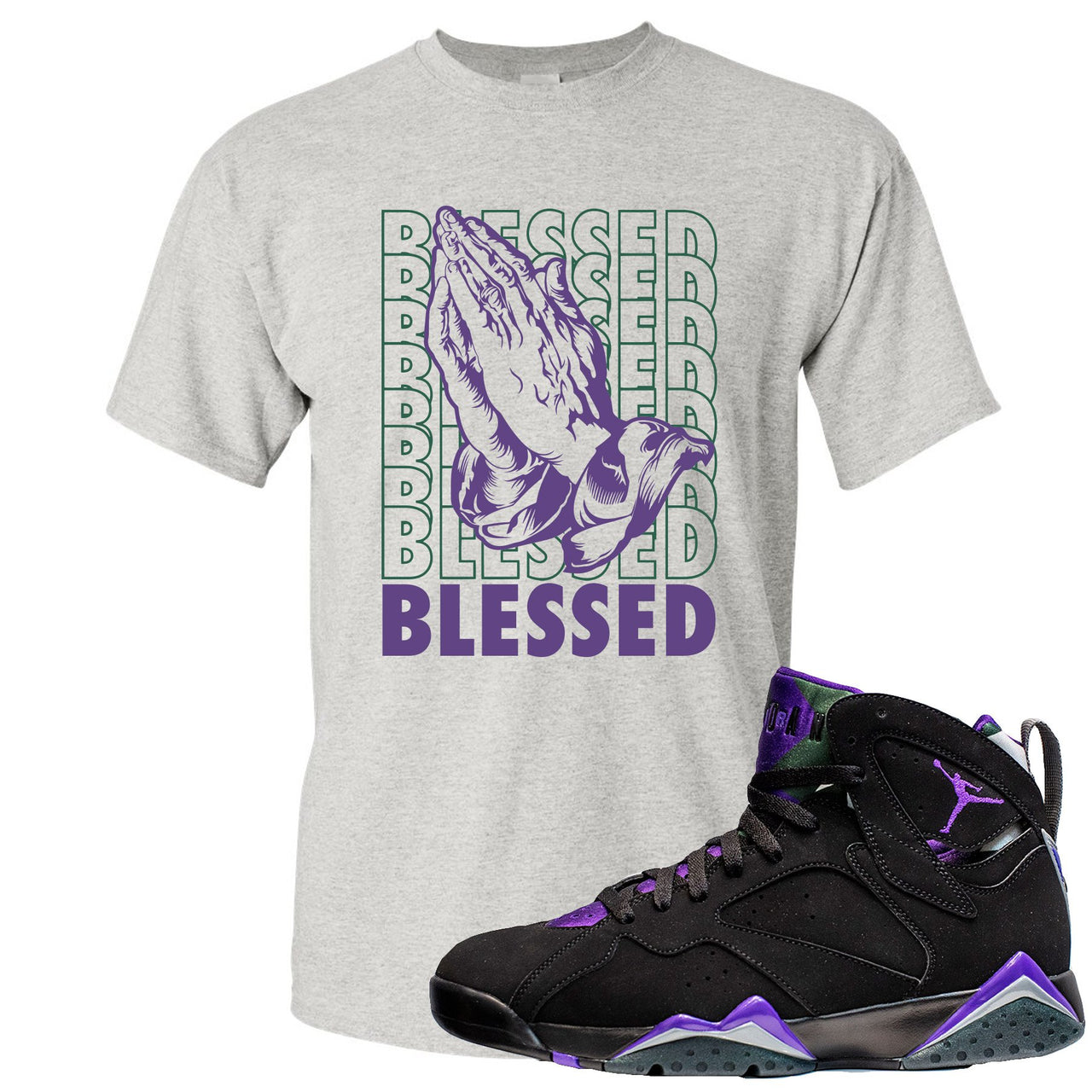 Ray Allen 7s Sneaker Hook Up Blessed Praying Hands Gray T-Shirt