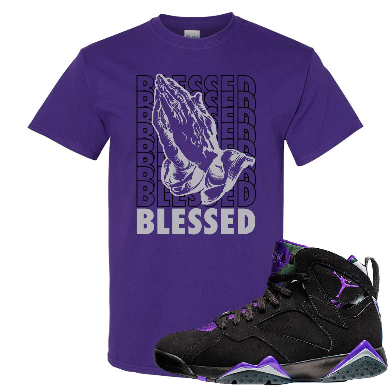 Ray Allen 7s Sneaker Hook Up Blessed Praying Hands Purple T-Shirt