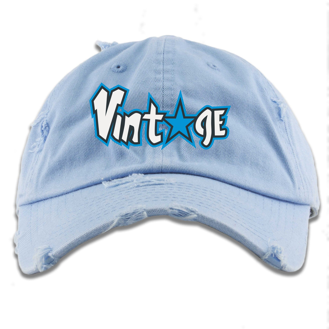 University Blue Blazers Distressed Dad Hat | Vintage Logo with Star, Light Blue