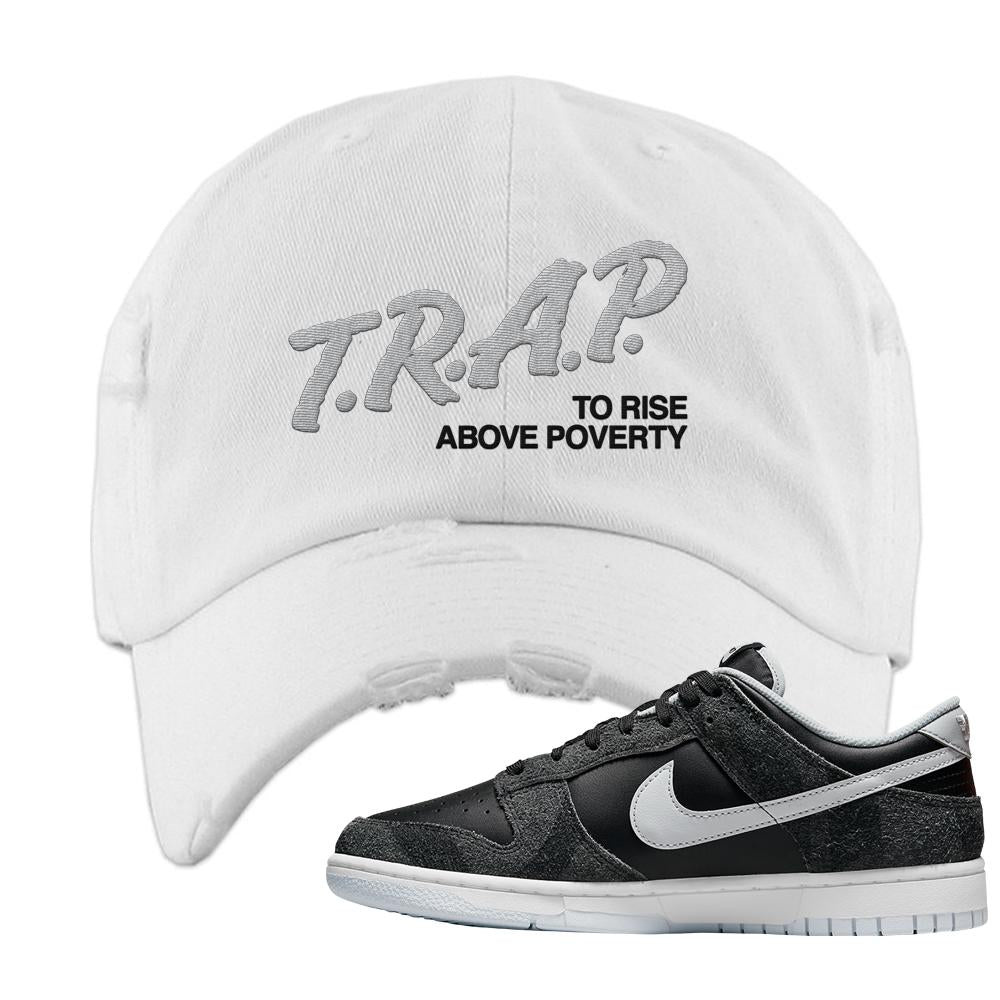 Zebra Low Dunks Distressed Dad Hat | Trap To Rise Above Poverty, White