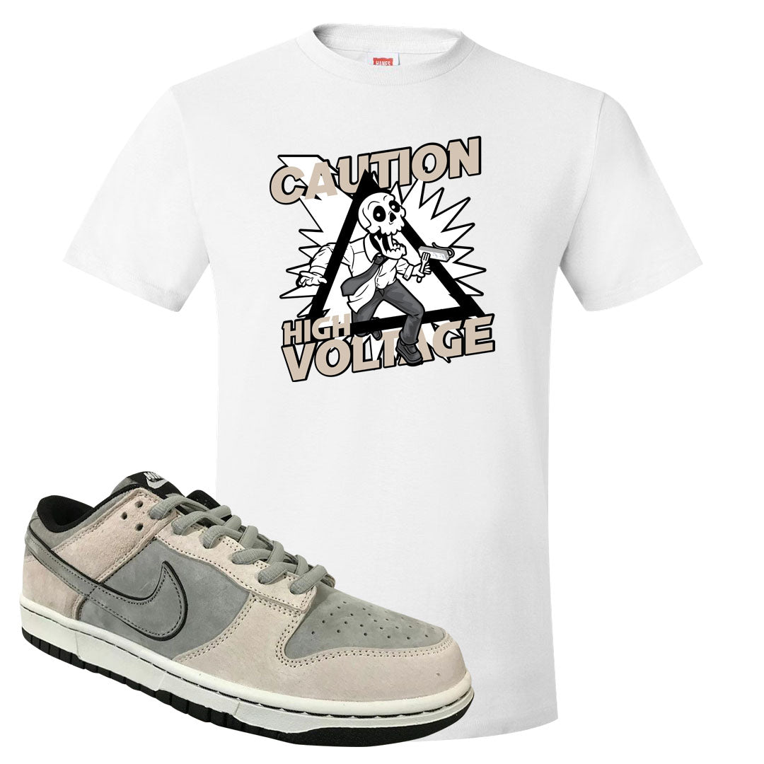 Rocky Earth Low Dunks T Shirt | Caution High Voltage, White