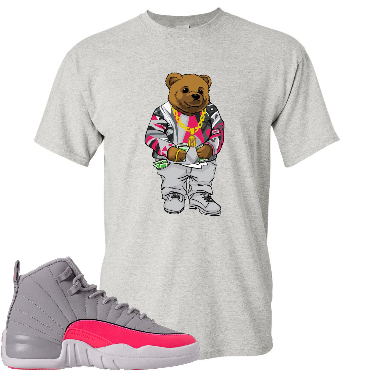 Grey Pink 12s T Shirt | Sweater Bear, Sports Grey