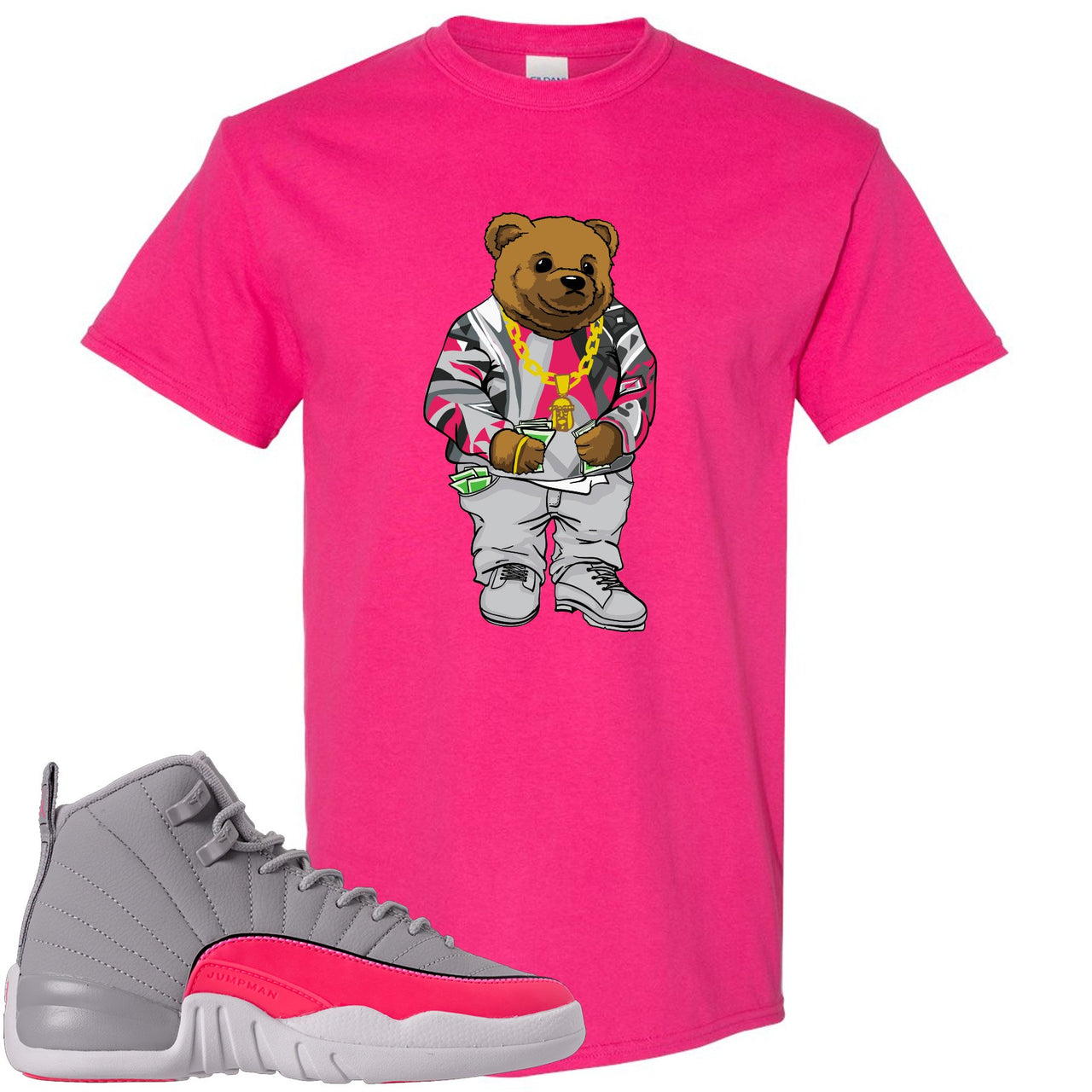 Grey Pink 12s T Shirt | Sweater Bear, Heliconia