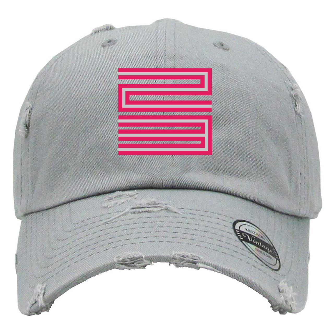 Grey Pink 12s Distressed Dad Hat | 23, Light Grey