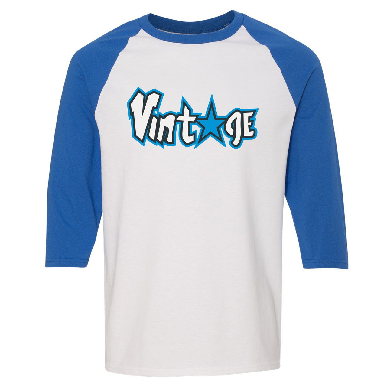 University Blue Blazers Raglan T Shirt | Vintage Logo with Star, White and Blue