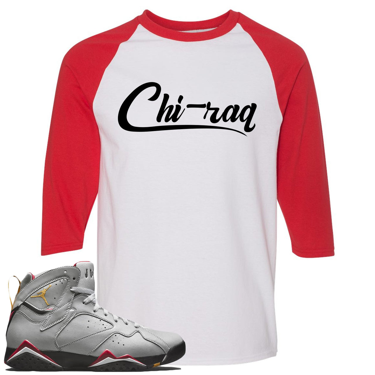 Reflections of a Champion 7s Raglan T Shirt | Chiraq Script, White and Red