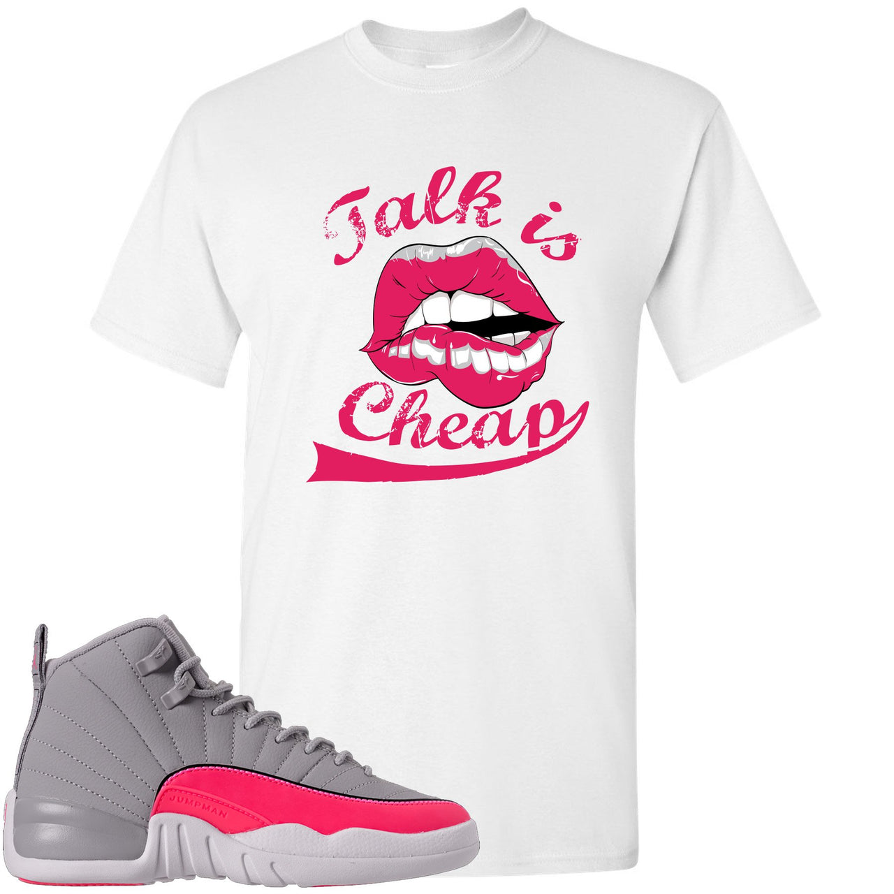 Grey Pink 12s T Shirt | Talking Lips, White