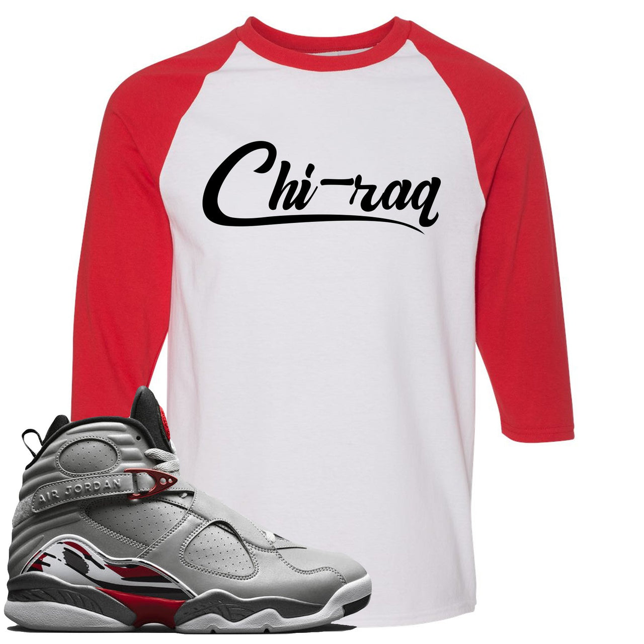 Reflections of a Champion 8s Raglan T Shirt | Chiraq Script, White and Red
