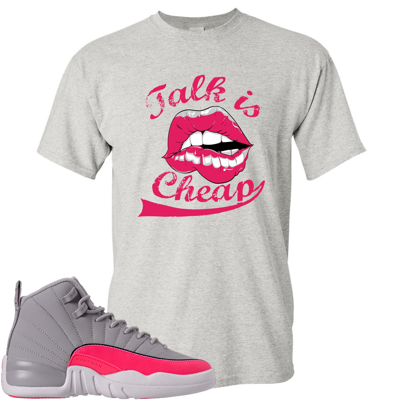 Grey Pink 12s T Shirt | Talking Lips, Sports Grey