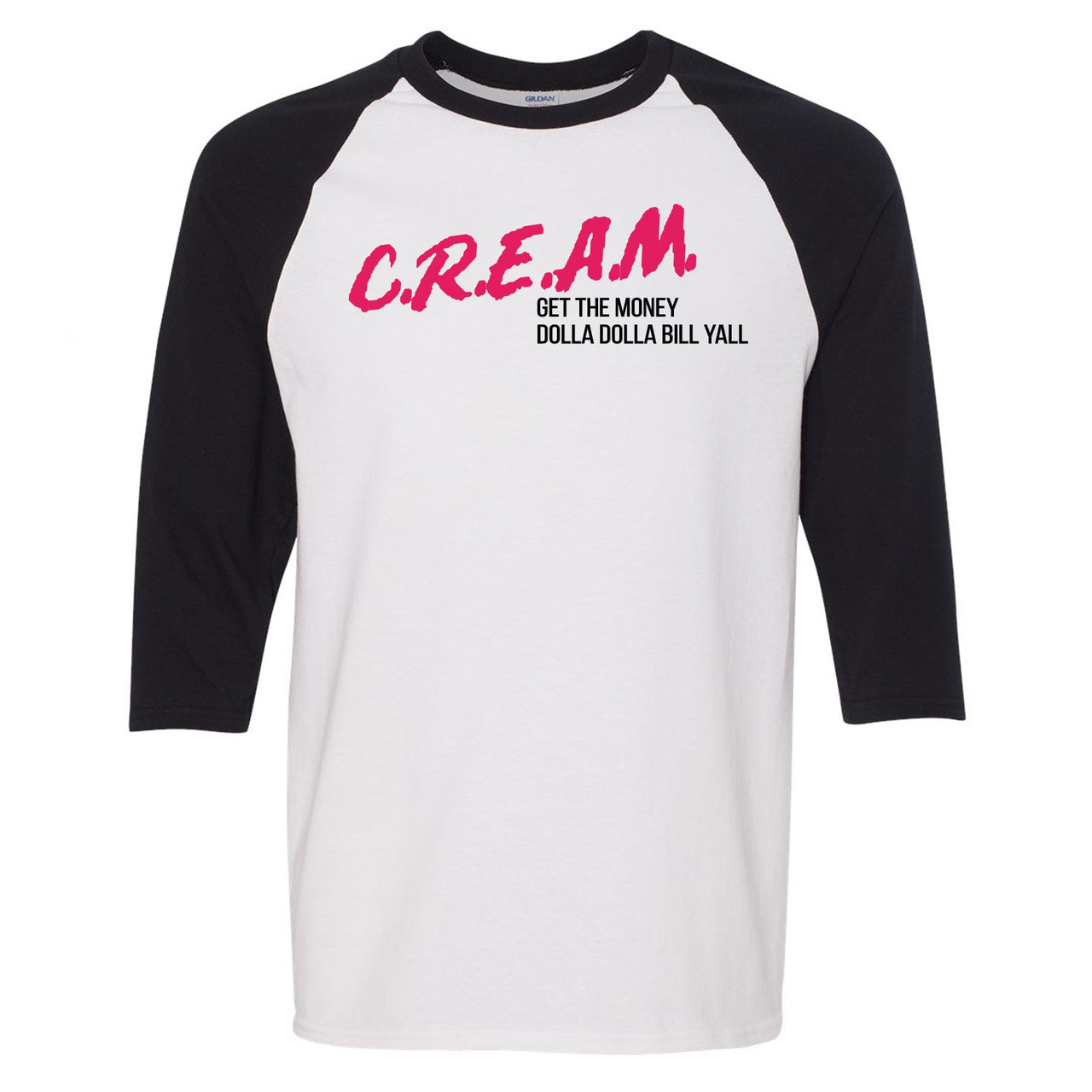 Grey Pink 12s Raglan T Shirt | Cream Get The Money Dolla Dolla Bill Yall, White and Black