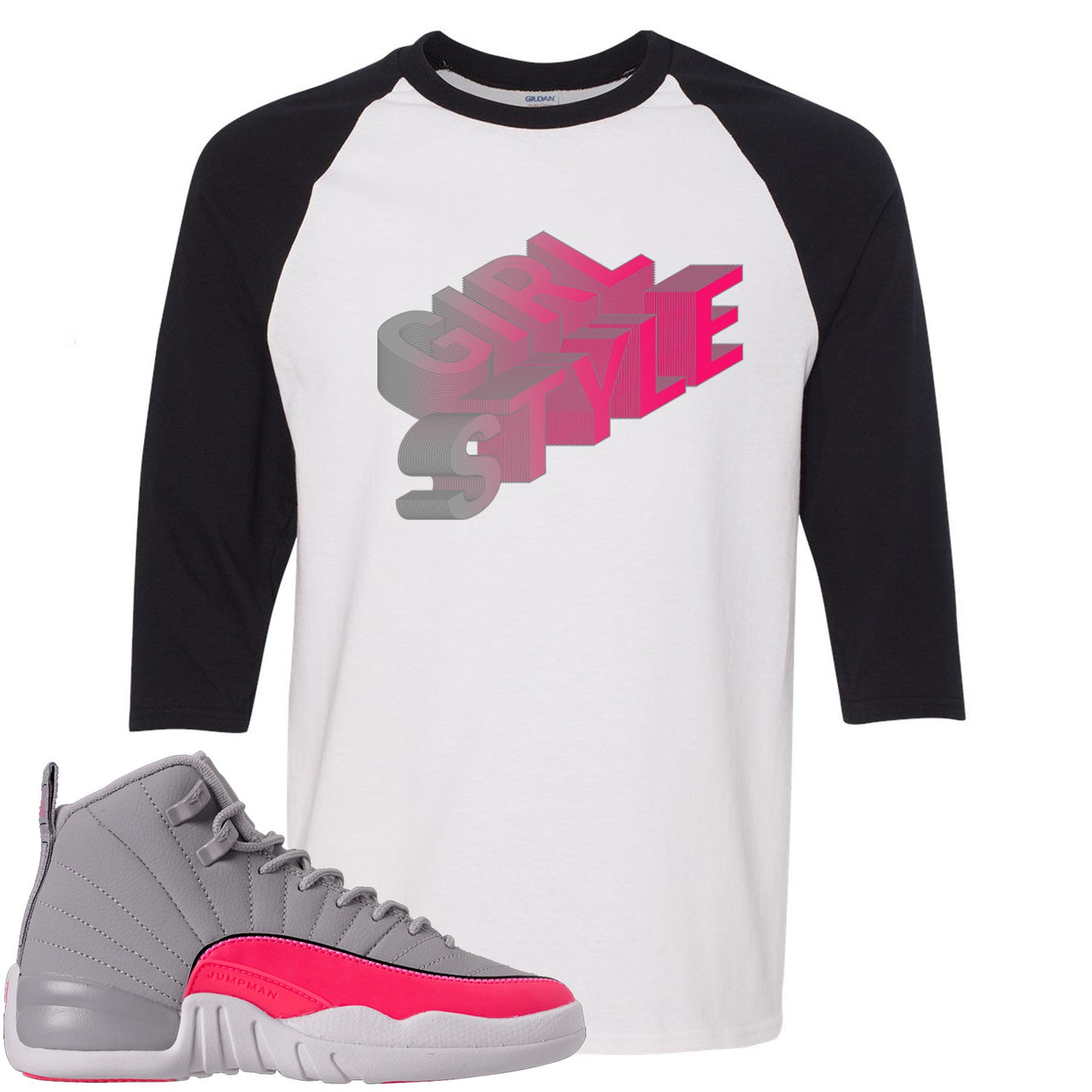 Grey Pink 12s Raglan T Shirt | Girl Style, White and Black