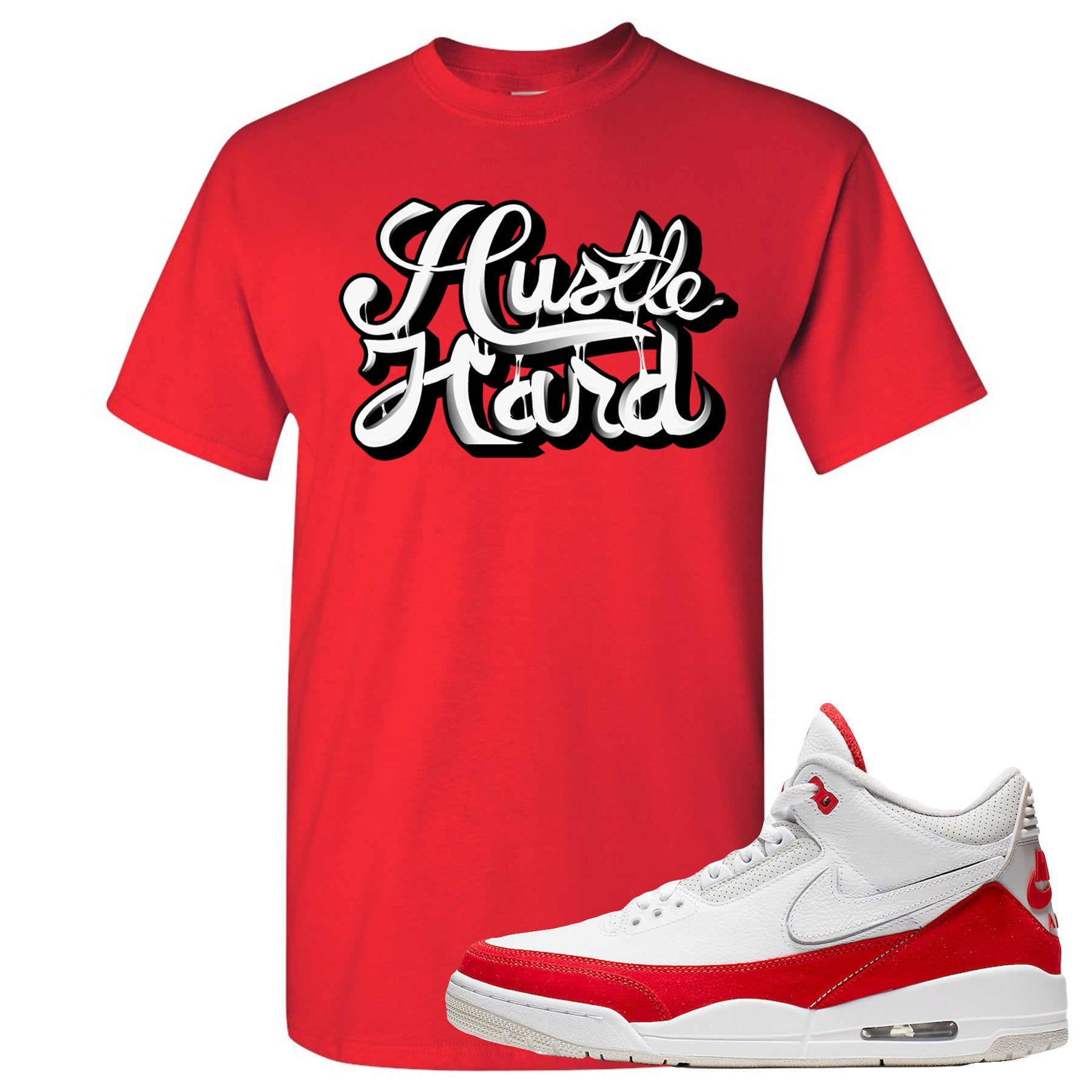 This red and white t-shirt will match great with your Jordan 3 Tinker Air Max shoes