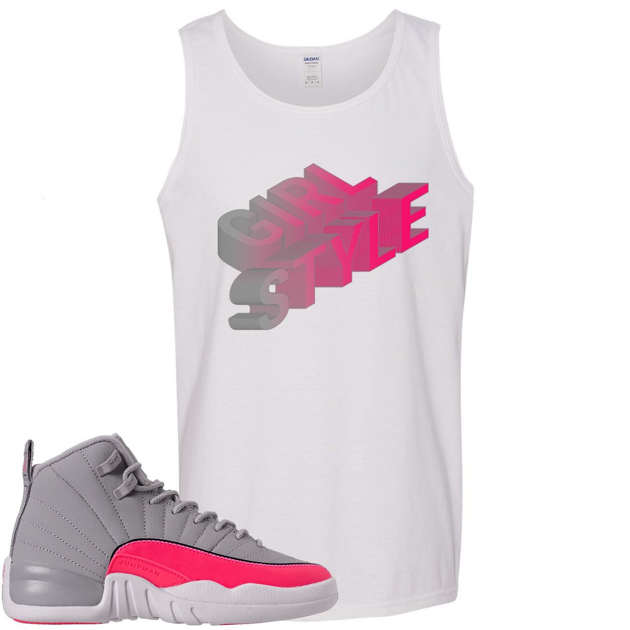 Grey Pink 12s Mens Tank Top | Girl Style, White