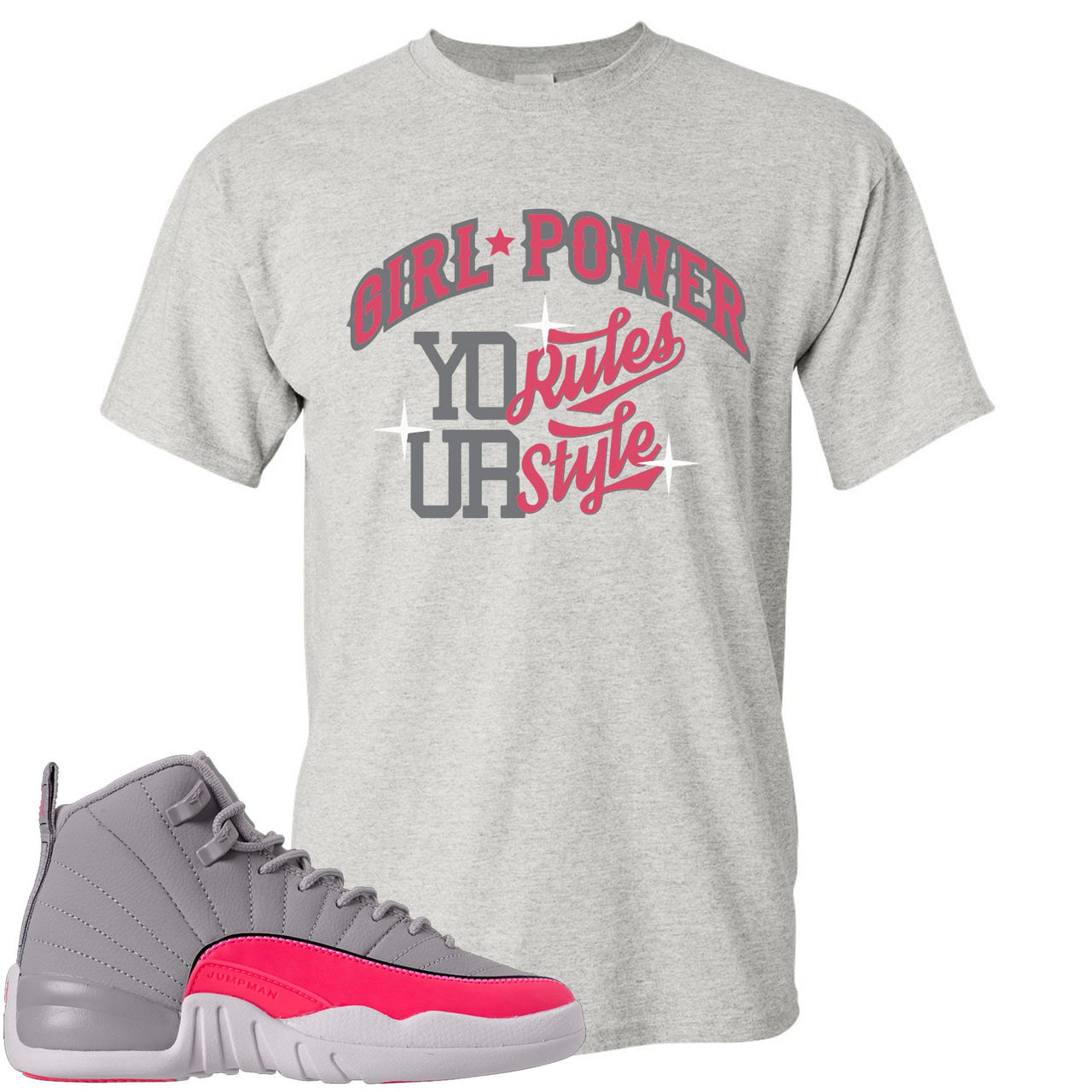 Grey Pink 12s T Shirt | Girl Power, Sports Grey