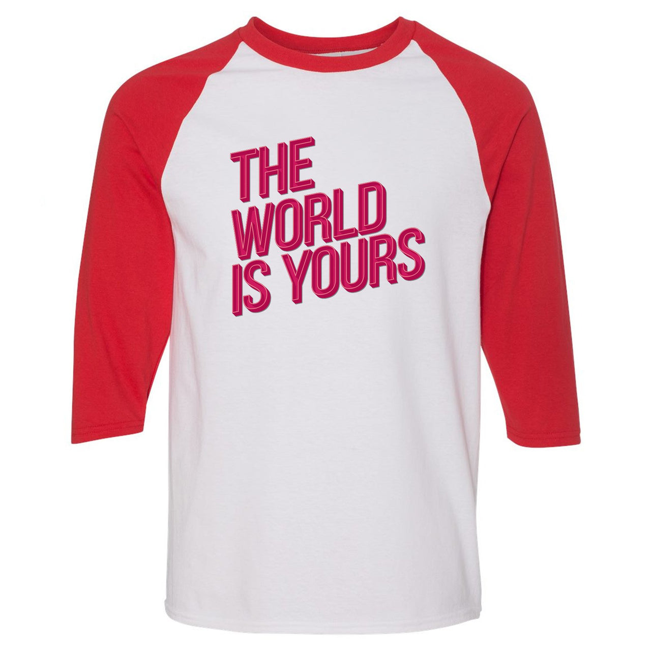 Grey Pink 12s Raglan T Shirt | The World Is Yours, White and Red