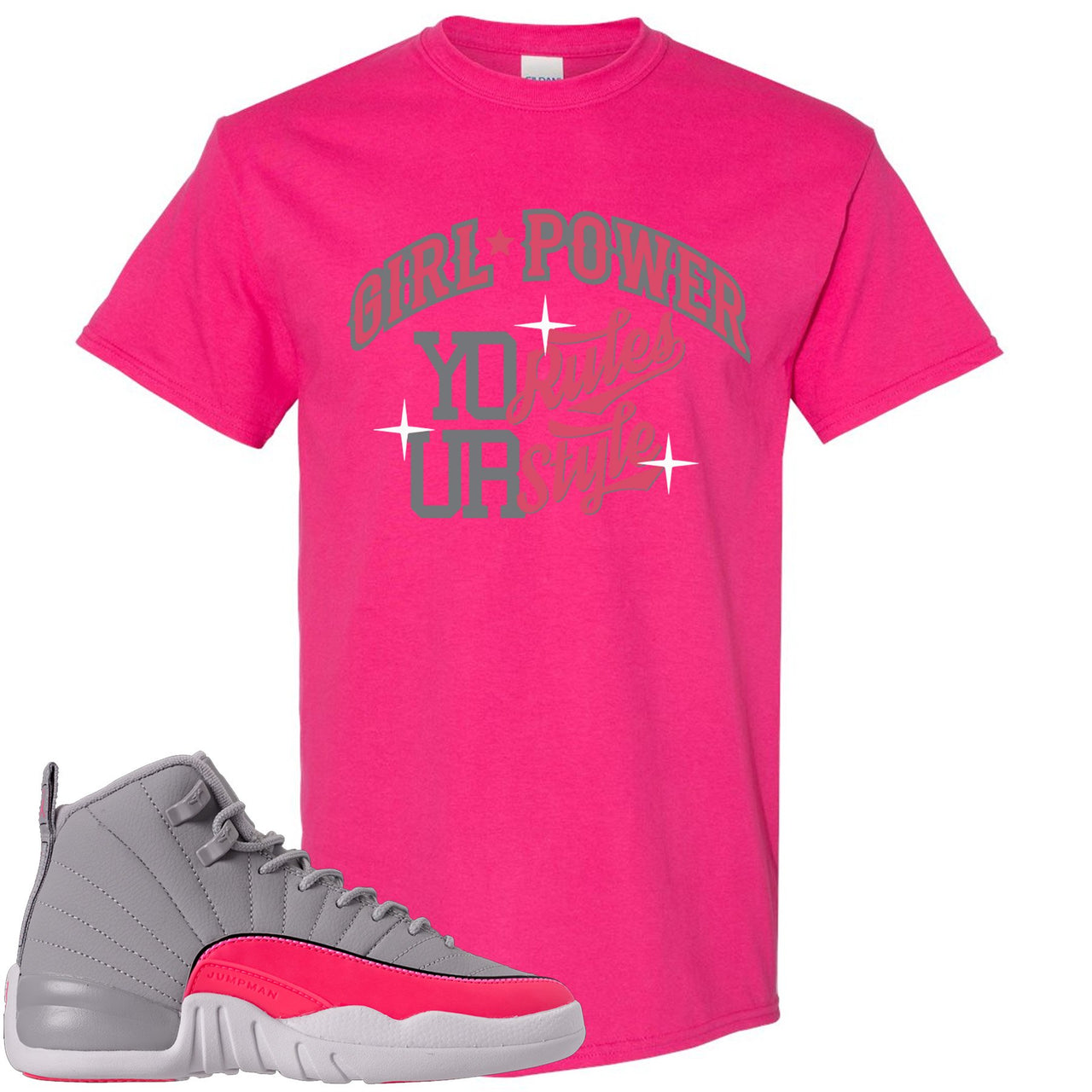 Grey Pink 12s T Shirt | Girl Power, Heliconia