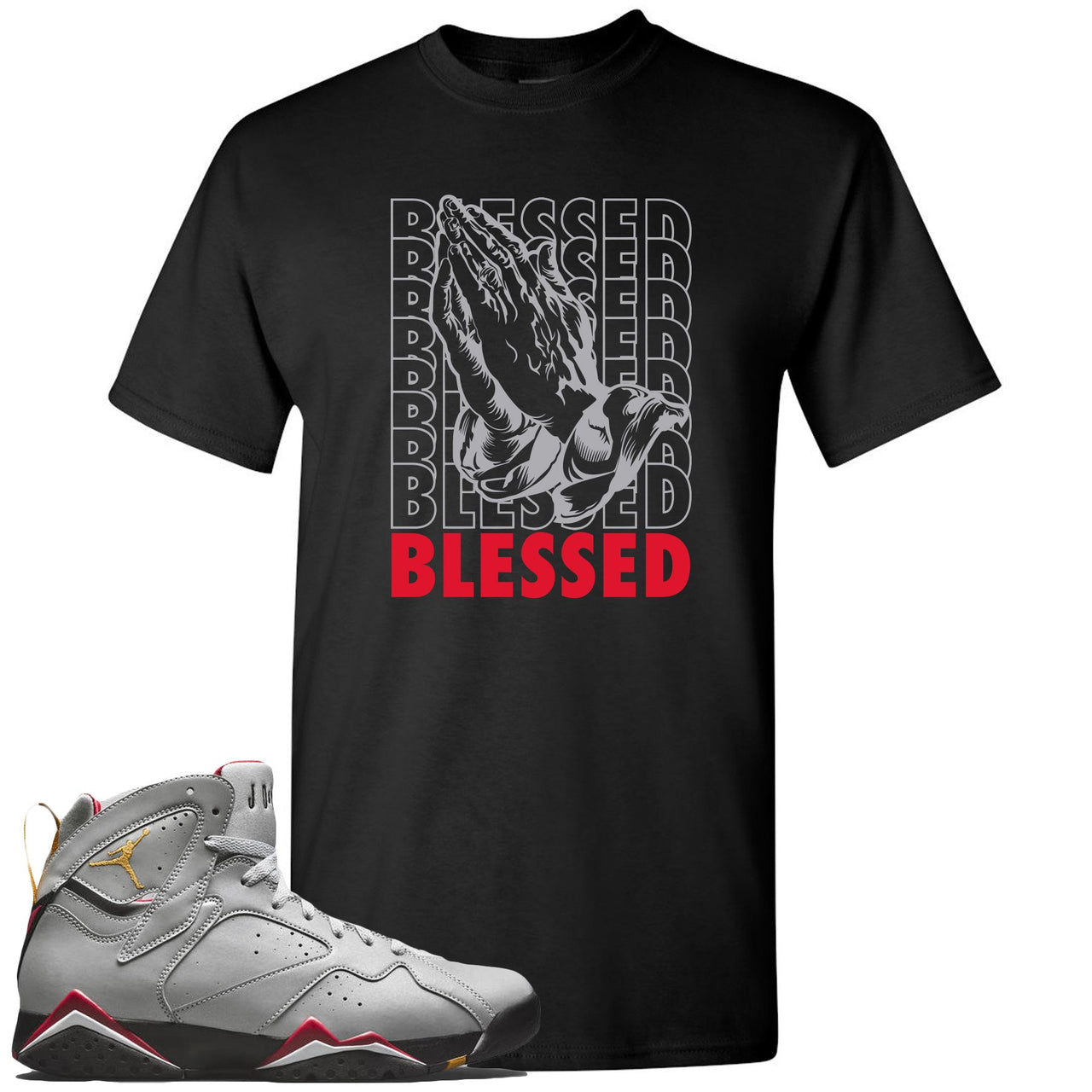 Reflections of a Champion 7s T Shirt | Blessed Praying Hands, Black