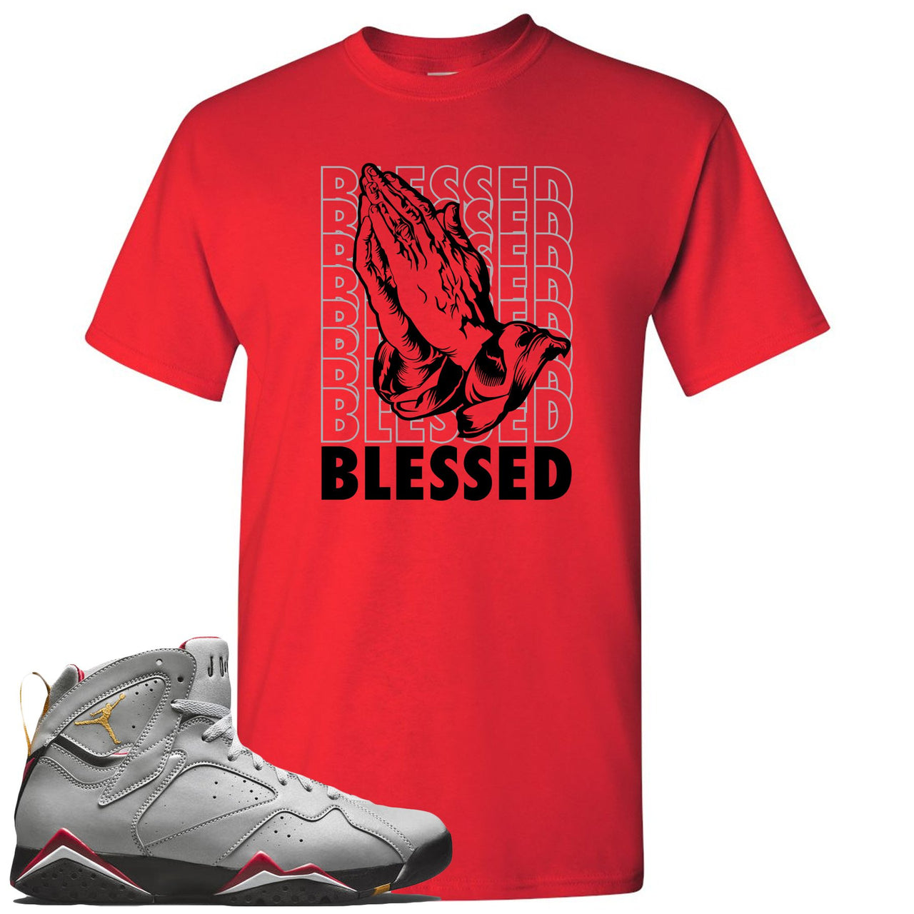 Reflections of a Champion 7s T Shirt | Blessed Praying Hands, Red