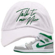 Light Smoke Pine Green Mid 1s Distressed Dad Hat | Talk To Me Nice, White