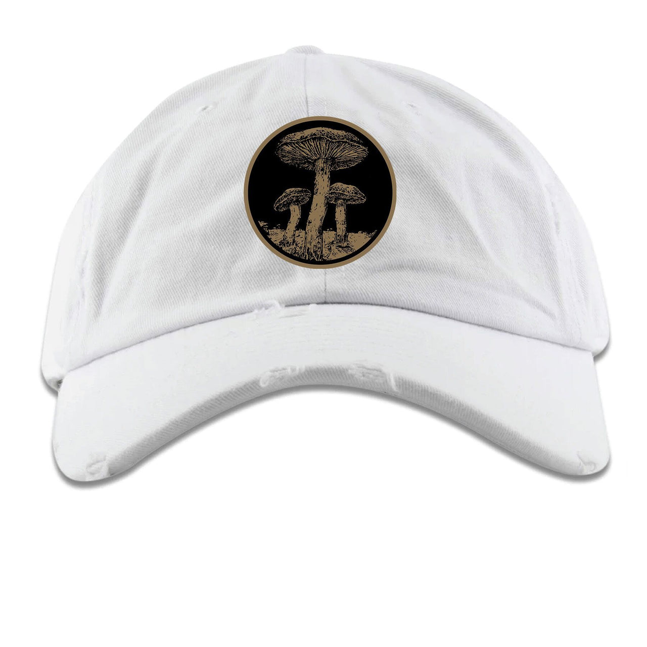 WMNS Mushroom 4s Distressed Dad Hat | Mushroom Logo, White