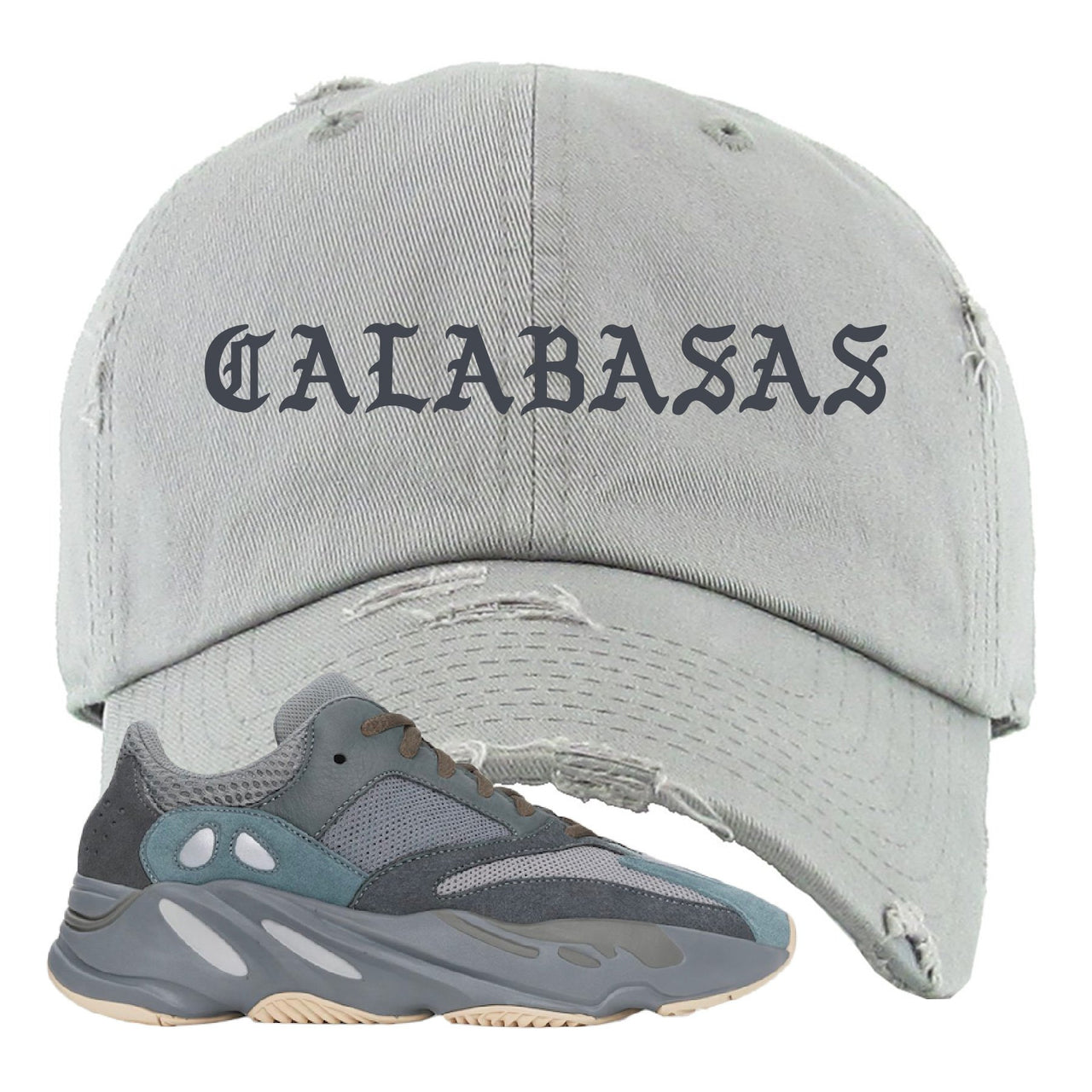 Yeezy Boost 700 Teal Blue Calabasas Light Gray Sneaker Hook Up Distressed Dad Hat