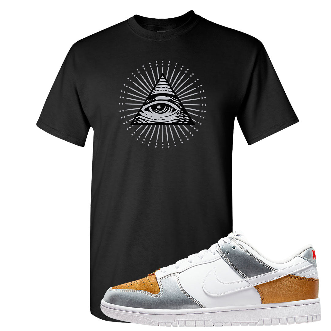 Gold Silver Red Low Dunks T Shirt | All Seeing Eye, Black