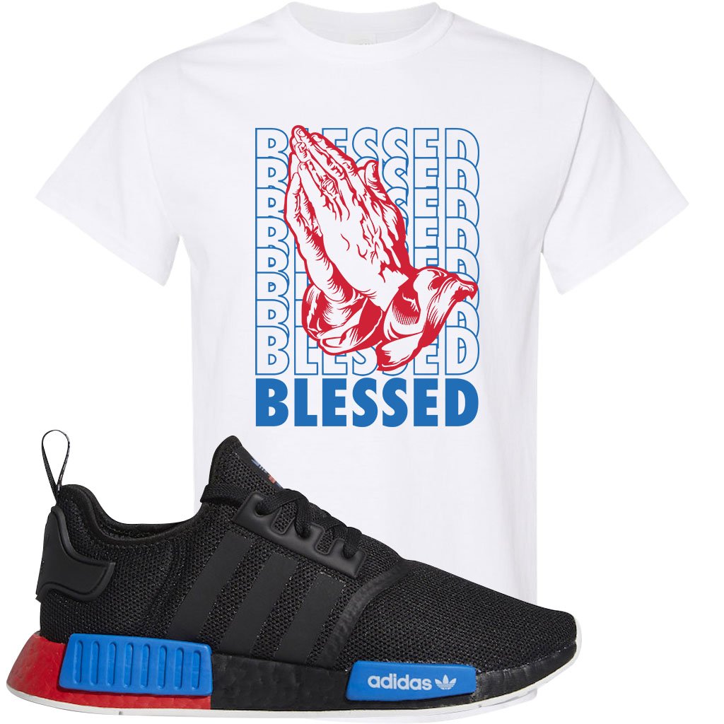 NMD R1 Black Red Boost Matching Tshirt | Sneaker shirt to match NMD R1s | Blessed, White